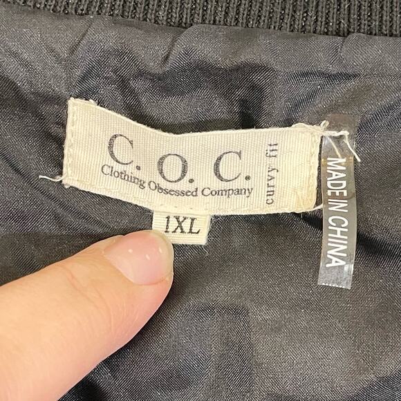 COC Bomber Jacket Womens 1XL Animal Leopard Print Full Zip Black Gray - Picture 8 of 9